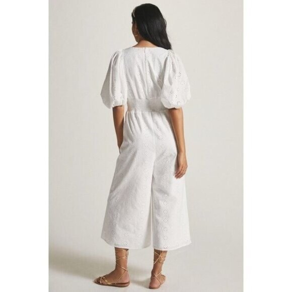 Anthropologie Hutch Smocked Waist Puff Sleeve Eyelet Jumpsuit - Picture 3 of 13